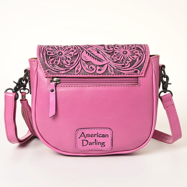 ADBG1439 American Darling Hand-Tooled Western Leather Crossbody Bag Genuine Leather Pink Tassel Purse