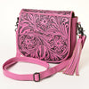 ADBG1439 American Darling Hand-Tooled Western Leather Crossbody Bag Genuine Leather Pink Tassel Purse