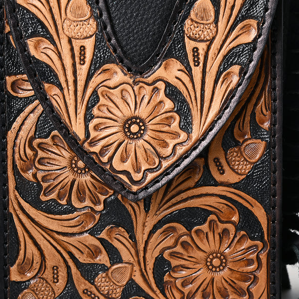 ADBGA537 American Darling Western Leather Cell Phone Holder Hand Tooled Fringe