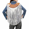 ADJW111 Western Fringe Shoulder Yoke with Hand-Tooled Leather & Cowhide Accent Jewelry Necklace