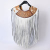 ADJW111 Western Fringe Shoulder Yoke with Hand-Tooled Leather & Cowhide Accent Jewelry Necklace