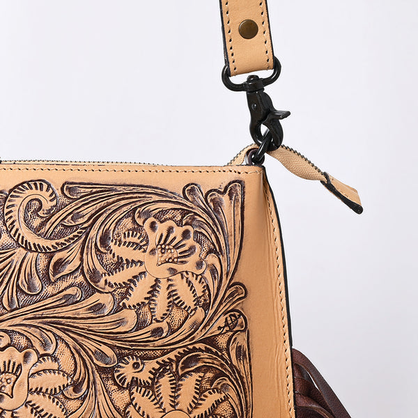 ADBGZ826 Hand-Tooled Leather Fringe Messenger Bag Western Floral Saddle Style