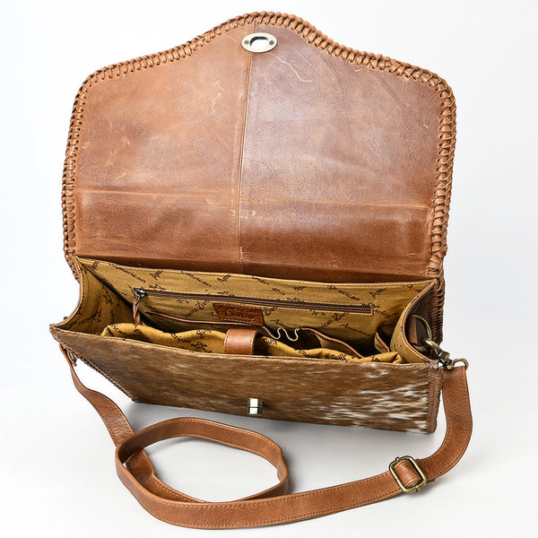 ADBGM399 Hair-On Cowhide Leather Messenger Bag with Braided Trim - American Darling