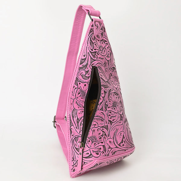 ADBG1443 American Darling Pink Hand Tooled Leather Sling Bag Western Floral Carved Crossbody