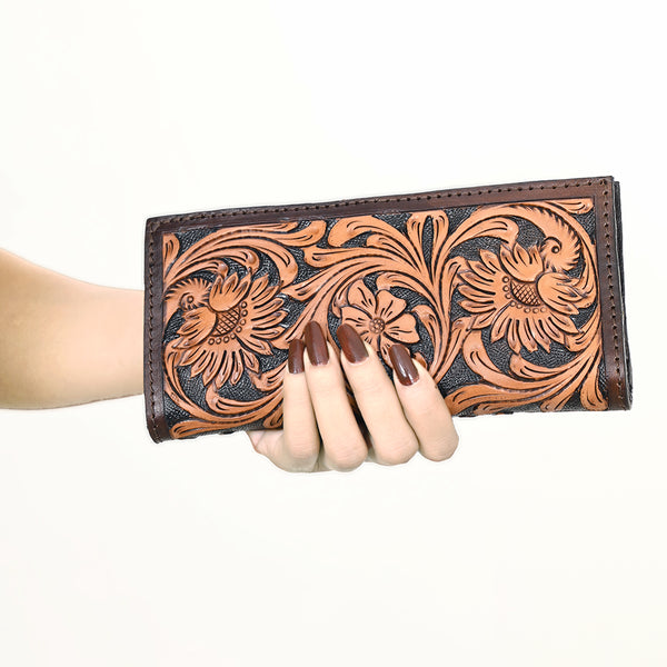 ADBGA428 American Darling Floral Hand Tooled Leather Western Long Wallet