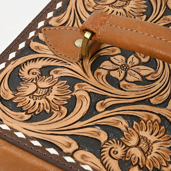 ADBGA454 American Darling Hair-On Cowhide Floral Carved Leather Jewelry Case