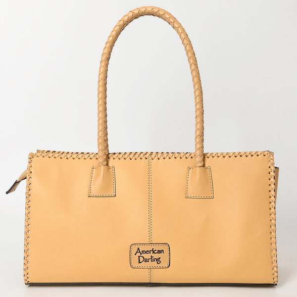 ADBGZ833 Hand-Tooled Leather Western Handbag - Floral Design with Braided Handles