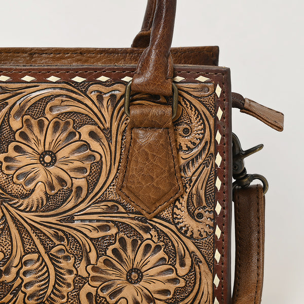 ADBG1452 American Darling Western Genuine Leather Hand-Tooled Tote Bag- Floral Carved Artisanal Womens Purse