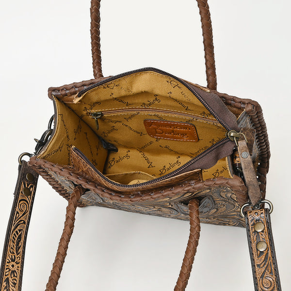 ADBG1459 American Darling Western Leather Hand-Tooled Tote Bag with Floral Carving | Genuine Leather Carryall