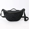 ADBGZ829B Black Hand-Tooled Leather Western Belt Bag Floral Fanny Pack with Basketweave Top