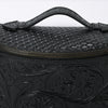 ADBGZ829B Black Hand-Tooled Leather Western Belt Bag Floral Fanny Pack with Basketweave Top