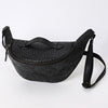 ADBGZ829B Black Hand-Tooled Leather Western Belt Bag Floral Fanny Pack with Basketweave Top