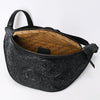 ADBGZ829B Black Hand-Tooled Leather Western Belt Bag Floral Fanny Pack with Basketweave Top