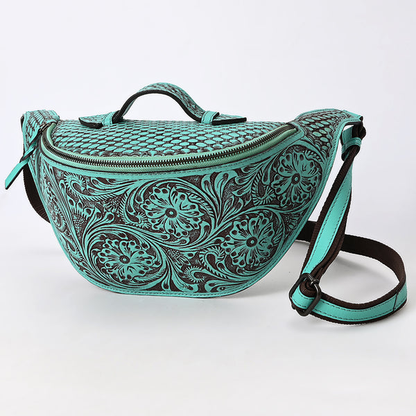 ADBGZ829 Hand-Tooled Leather Western Belt Bag - Floral Fanny Pack with Adjustable Strap