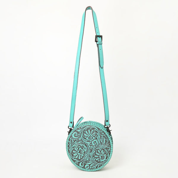 ADBGZ830 Round Hand-Tooled Leather Canteen Bag - Western Floral Circle Purse