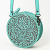 ADBGZ830 Round Hand-Tooled Leather Canteen Bag - Western Floral Circle Purse