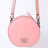 ADBGZ830C Pink Round Hand-Tooled Leather Canteen Bag Western Floral Circle Purse