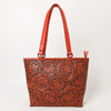 ADBGZ832 Red Hand-Tooled Leather Western Tote Bag Floral Shoulder Carryall