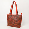 ADBGZ832 Red Hand-Tooled Leather Western Tote Bag Floral Shoulder Carryall