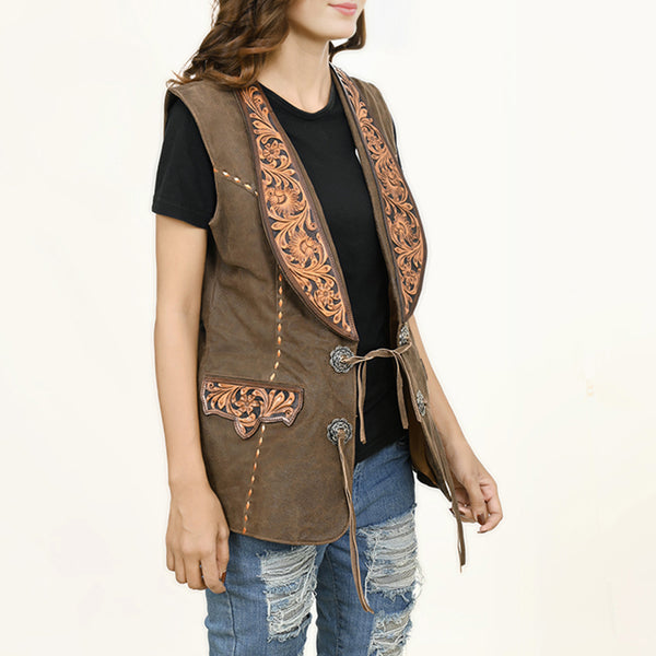 ADBZ055 American Darling Vintage Leather Waistcoat with Hand-Tooled Leather Art