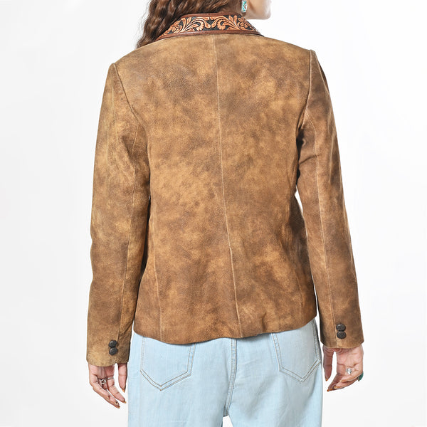 ADBZ056 American Darling Brown Leather Western Blazer Tooled Harness Lapels