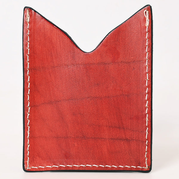 ADCCF110 Hand-Tooled Leather Card Holder - Sunflower with Red Border
