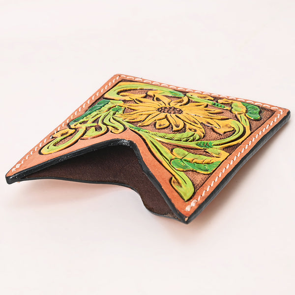 ADCCF112 Sunflower Hand-Tooled Leather Card Holder - Western Boot-Top Design