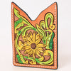 ADCCF112 Sunflower Hand-Tooled Leather Card Holder - Western Boot-Top Design