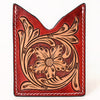 ADCCF113 Hand-Tooled Leather Card Holder - Red Stained Western Boot-Top Floral Design