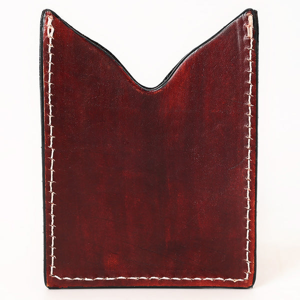 ADCCF114 Turquoise Studded Floral Leather Card Holder - Hand-Tooled Western Boot-Top Design