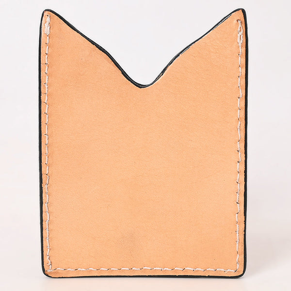 ADCCF116 Turquoise Border Hand-Tooled Leather Card Holder - Geometric & Floral Western Boot-Top Design