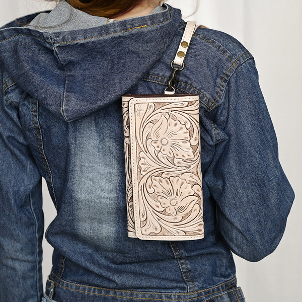 ADBG1132 American Darling Hand Tooled Floral Leather Clutch & Crossbody Wallet