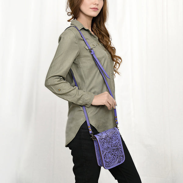 ADBG1135 American Darling Hand Tooled Floral Leather Cell Phone Bag Western Crossbody