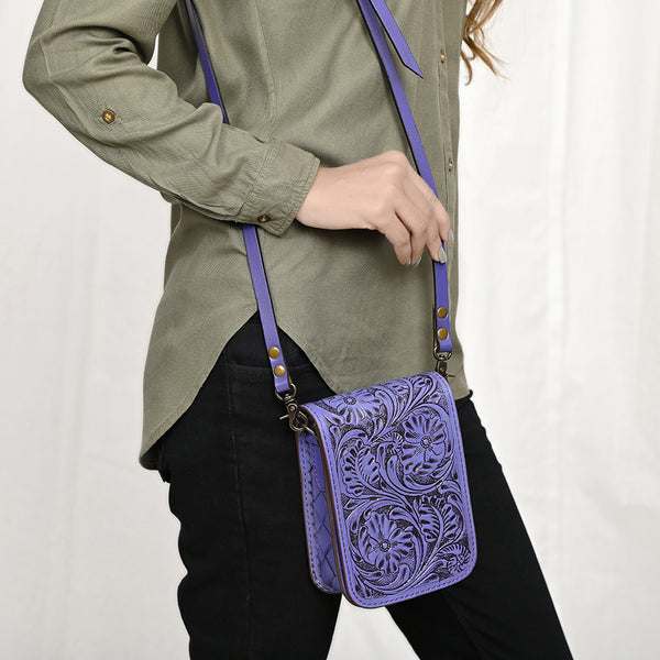 ADBG1135 American Darling Hand Tooled Floral Leather Cell Phone Bag Western Crossbody