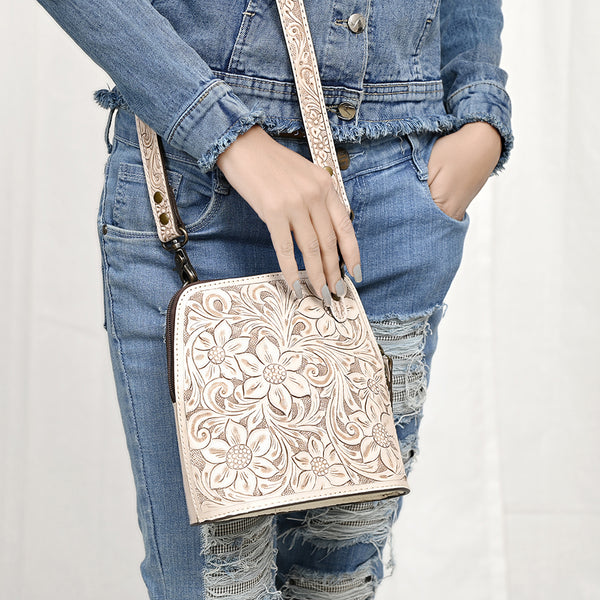 ADBG1136 American Darling Hand Tooled Floral Leather Crossbody Bag