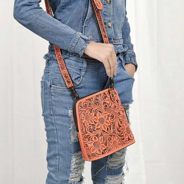 ADBG1136 American Darling Hand Tooled Floral Leather Crossbody Bag