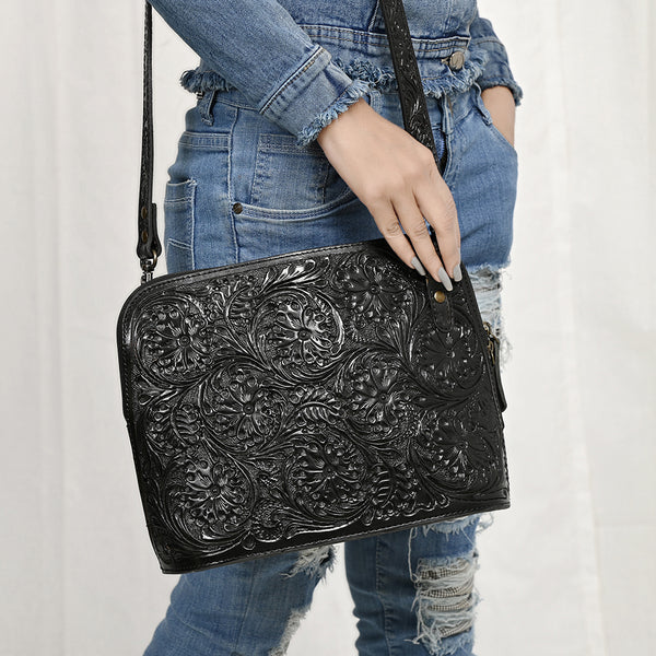 ADBG1138 American Darling Hand Tooled Floral Leather Crossbody Bag Western Purse