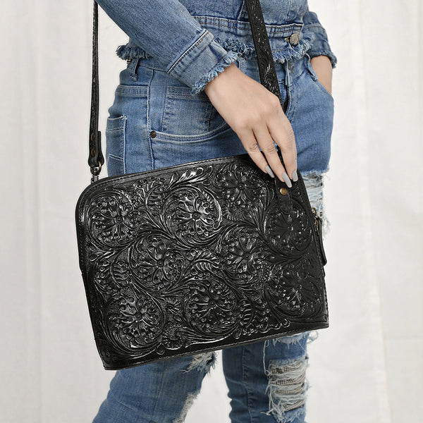 ADBG1138 American Darling Hand Tooled Floral Leather Crossbody Bag Western Purse