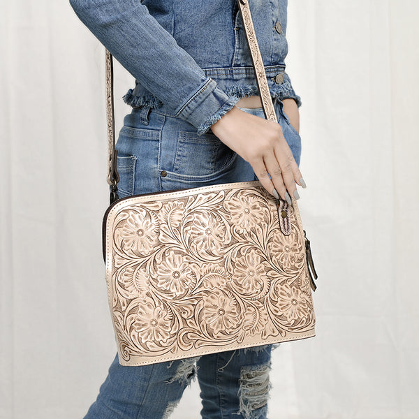 ADBG1138 American Darling Hand Tooled Floral Leather Crossbody Bag Western Purse