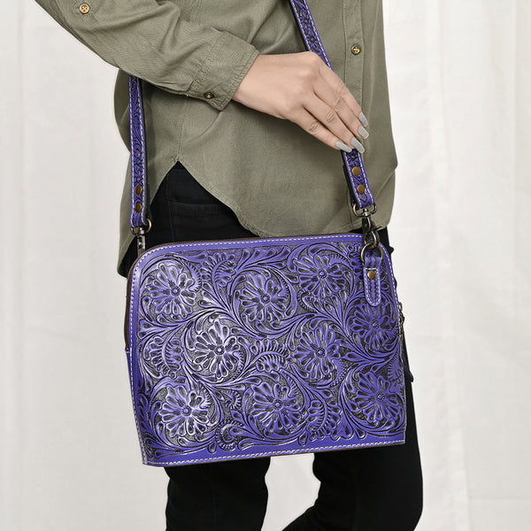 ADBG1138 American Darling Hand Tooled Floral Leather Crossbody Bag Western Purse
