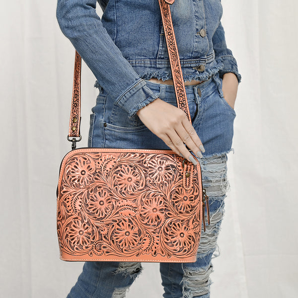 ADBG1138 American Darling Hand Tooled Floral Leather Crossbody Bag Western Purse