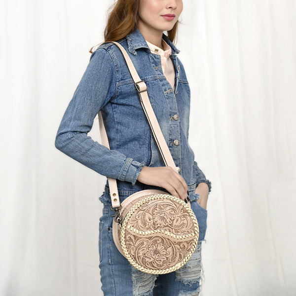 ADBG1461 American Darling Western Leather Canteen Bag with Hand-Tooled Floral Detailing | Genuine Leather Crossbody