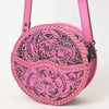 ADBG1461 American Darling Western Leather Canteen Bag Pink Hand-Tooled Floral Detailing | Genuine Leather Crossbody