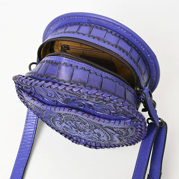 ADBG1461 American Darling Western Leather Canteen Bag with Hand-Tooled Floral Detailing-Genuine Leather Crossbody