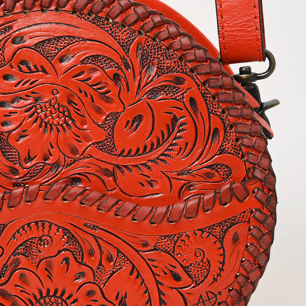 ADBG1461 American Darling Western Leather Canteen Bag with Hand-Tooled Floral Detailing-Genuine Leather Crossbody