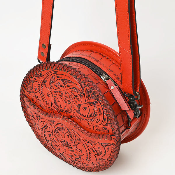 ADBG1461 American Darling Western Leather Canteen Bag with Hand-Tooled Floral Detailing-Genuine Leather Crossbody
