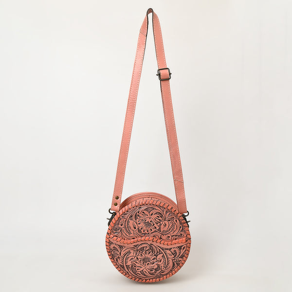 ADBG1461 American Darling Western Leather Canteen Bag with Hand-Tooled Floral Detailing-Genuine Leather Crossbody
