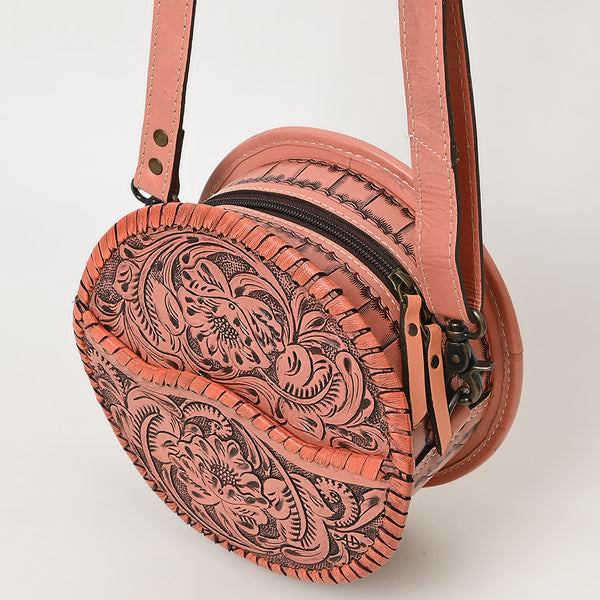 ADBG1461 American Darling Western Leather Canteen Bag with Hand-Tooled Floral Detailing-Genuine Leather Crossbody
