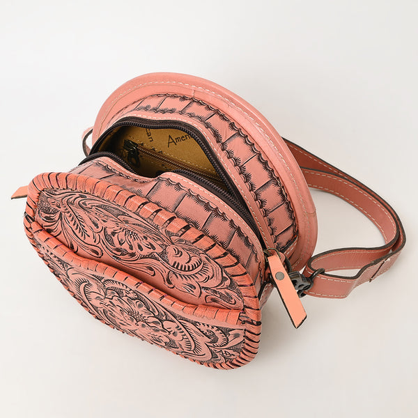ADBG1461 American Darling Western Leather Canteen Bag with Hand-Tooled Floral Detailing-Genuine Leather Crossbody