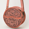 ADBG1461 American Darling Western Leather Canteen Bag with Hand-Tooled Floral Detailing-Genuine Leather Crossbody